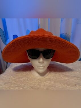 Pure Accessories Orange Wide Brim Cotton Sun Hat Hand Knit Thailand One Size